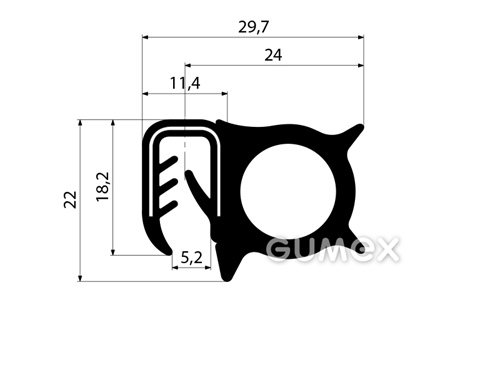 Profil U-PIRELI s kovovou výstužou s bočným tesnením A1134/6, 78°ShA, U-PVC, bruško-EPDM, -25°C/+60°C, čierny